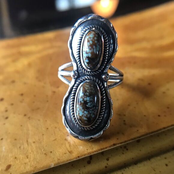 Natural Royston Blue Horizon Turquoise Sterling Silver Horseshoe Ring Size 9 - Picture 9 of 9